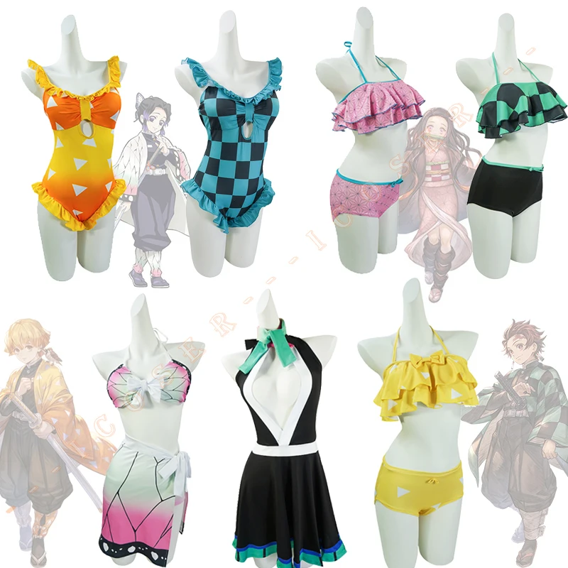 

Anime Demon Slayer Summer Bath Suit Swimwear Kimetsu No Yaiba Yuukaku Hen Bikini Kamado Tanjirou Nezuko Zenitsu Swimsuit Cosplay