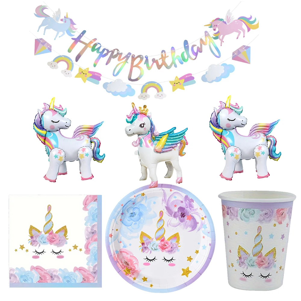 Украшение в виде единорога воздушный шар баннер салфетки чашки тарелки посуда