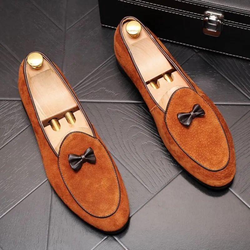 

Men Slip on Lazy Flats Shoes Bow tie Driving Loafers Vintage Men Casual Shoes