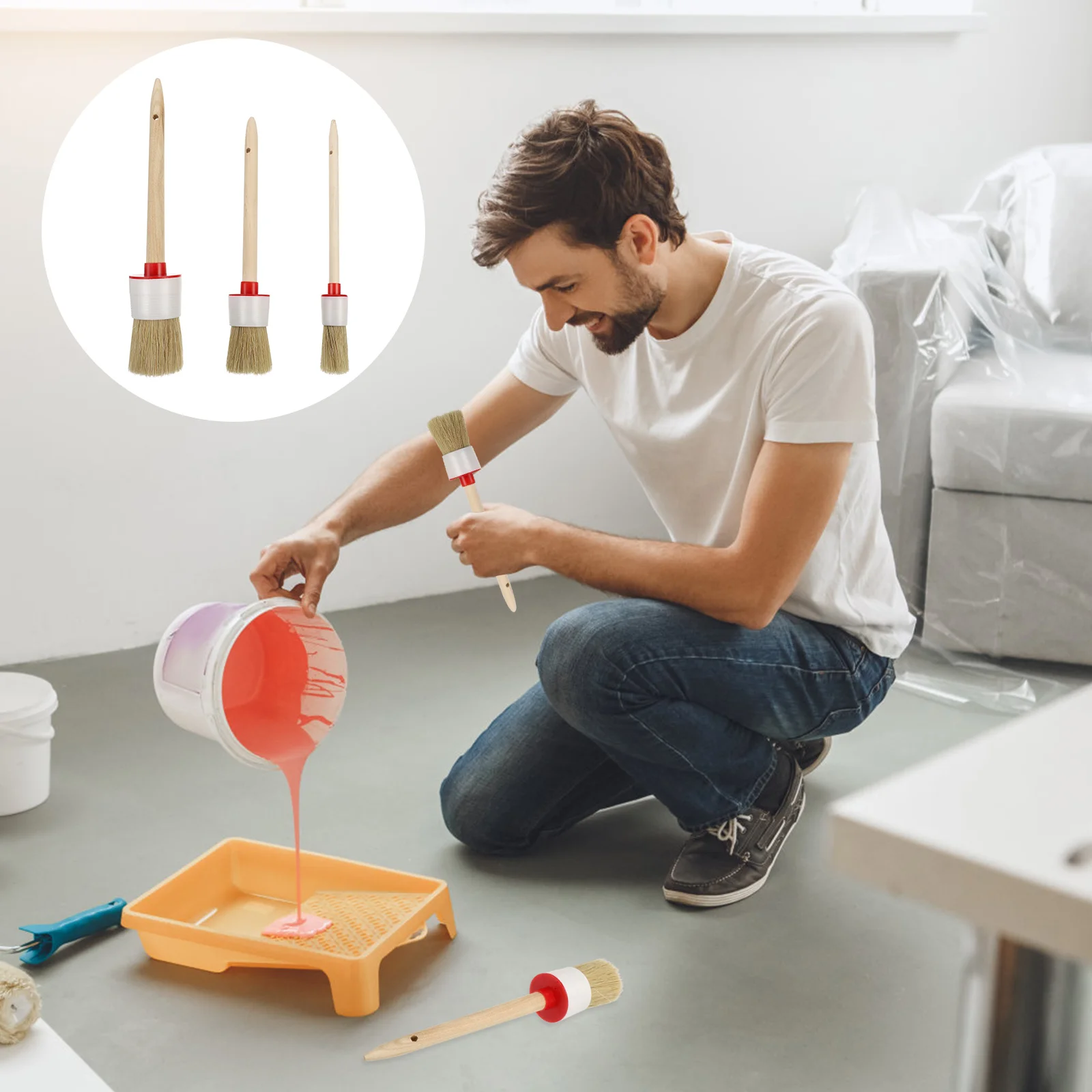 

Brush Brushes Oil Wooden Home Folk Chip Cleaner Cabinet Round Wall Closet Chalk Glue Calligraphy Wax Hair Painting Cleaning