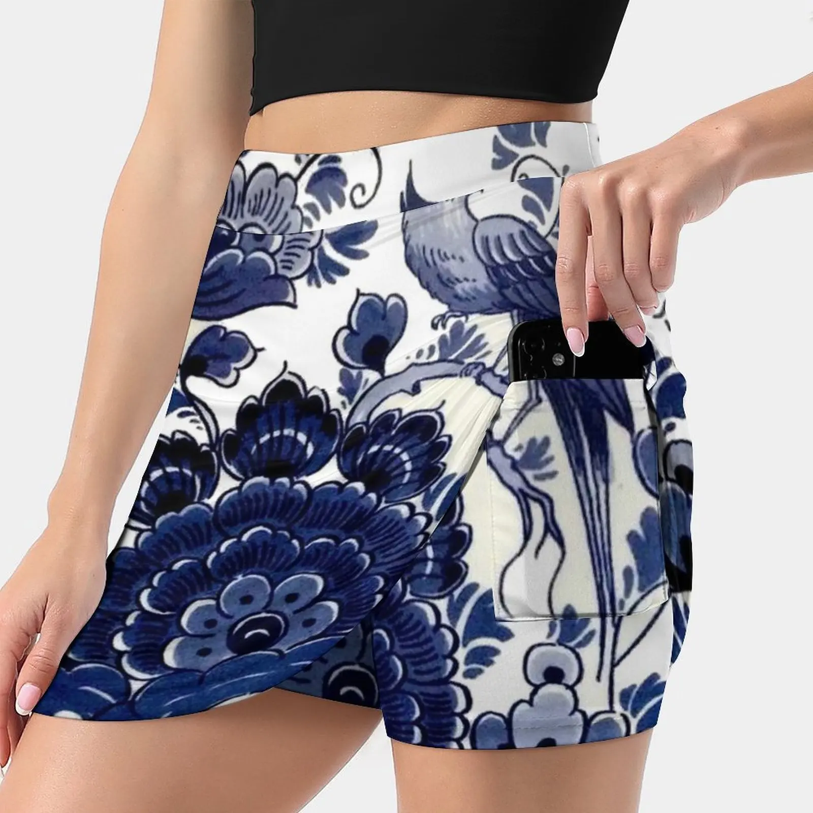 

Dutch Blue Delft : Vintage Blue Bird And Flowers Print Skirts Woman Fashion 2022 Pant Skirt Mini Skirts Office Short Skirt