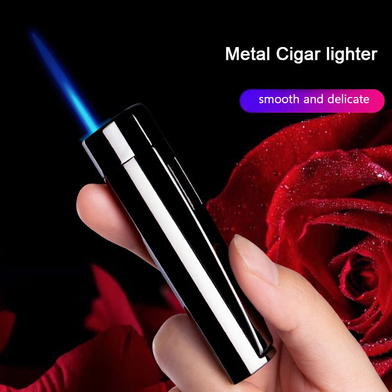 

New Butane Gas Metal Lighter Blue Flame Straight Into The Windproof Portable Turbo Cigar Lighters Special Cigarette Accessories