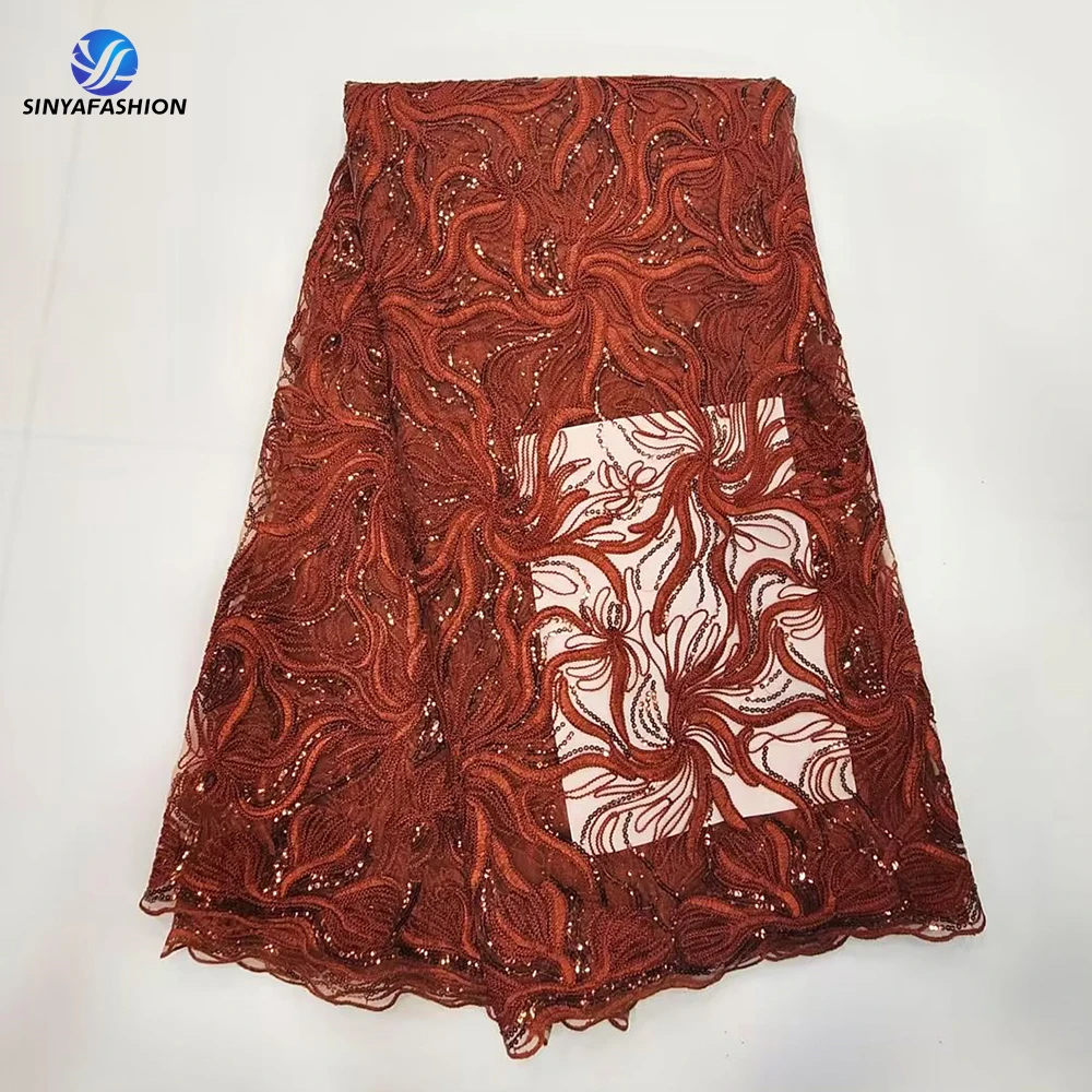 Строгая оранжевая африканская французская кружевная ткань 2023