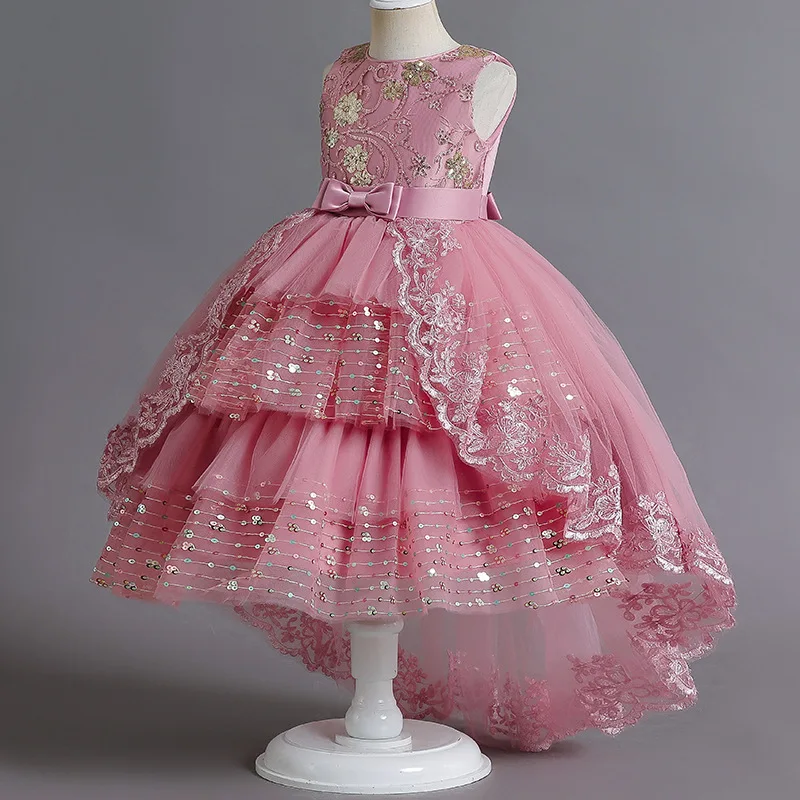 

Girls Christmas Dress Elegant Princess Gown For Girls Wedding Dress Flower Appliques Kids Embroidered Bead Party Events Dress