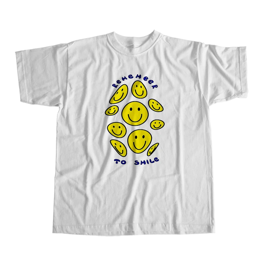 

Футболка мужская с круглым вырезом, уличная одежда из 100% хлопка, с принтом улыбки, с коротким рукавом, LR63T01 SMILE63T