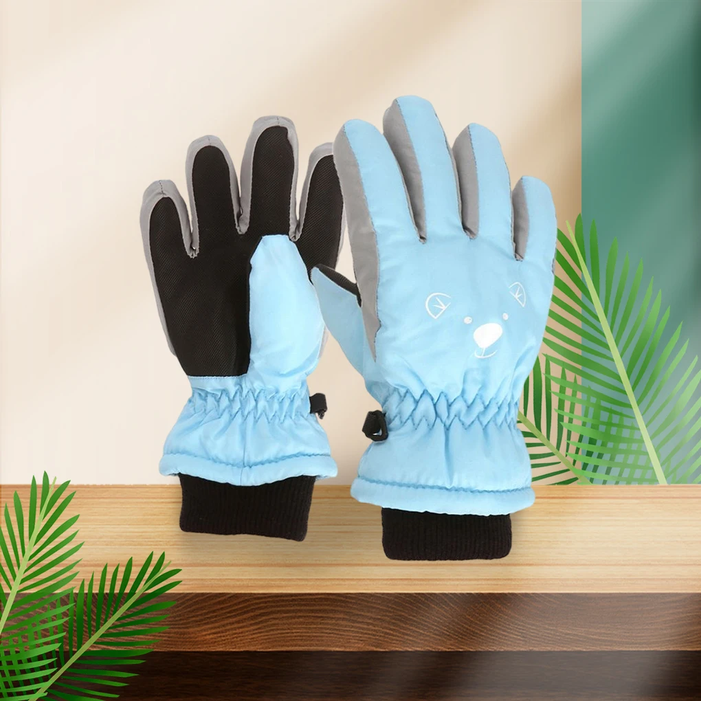 

1 Pair Cloth Children Ski Glove Replacement Warm Keeping Cute Animal Pattern Waterproof Outdoor Gloves Clothing Cyan