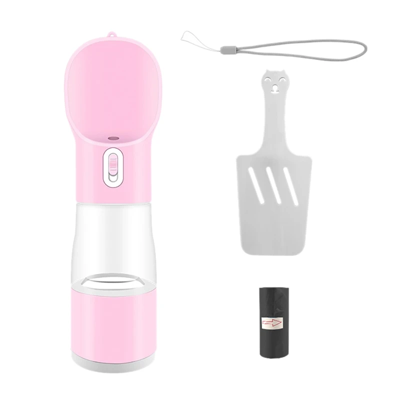 

Портативная бутылка для воды для собак, 4 в 1 герметичная дорожная бутылка для воды для собак с контейнером для еды, лопаткой и мешком для мус...