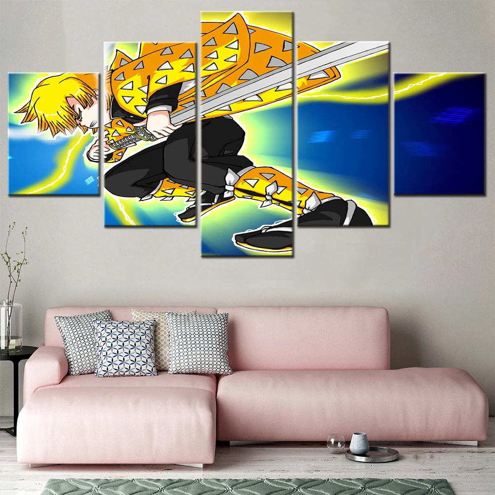 

5 Pieces Modern Home Decor Wall Painting Art Canvas Print Poster For Bedroom Japan Anime Demon Slayer Warrior Pictures Modular
