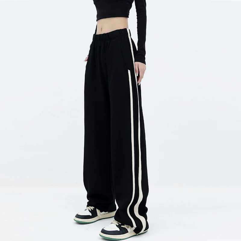 Sweater Pants Womens Spring and Autumn 2023 New Loose Casual Pants Black Straight Tube Trousers Women