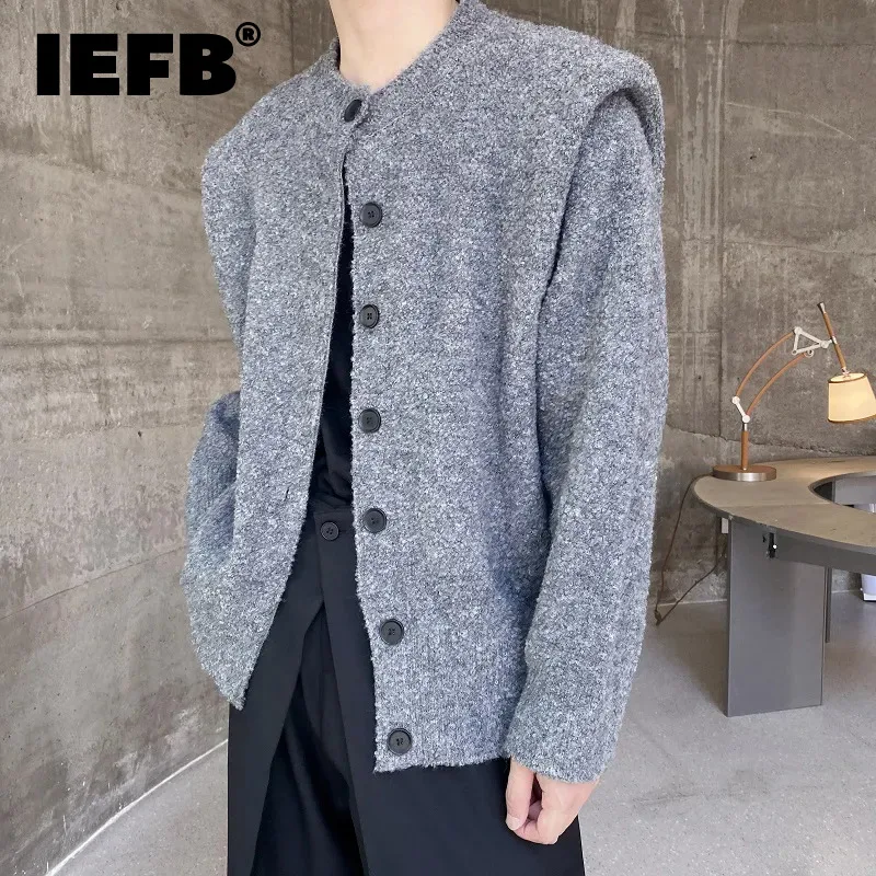 

Кардиган IEFB мужской с круглым вырезом, утепленный Свободный вязаный свитер с наплечниками, модная куртка на осень, 9C2691