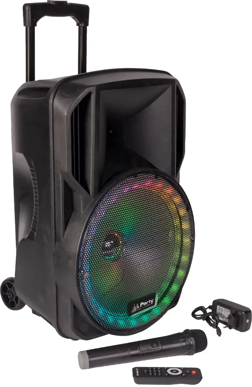 

NEW2023 PARTY 15RGB portable speaker baffle laptop 15 ''/38CM with USB, TF, BLUETOOTH, FM, MICRO VHF and remote control