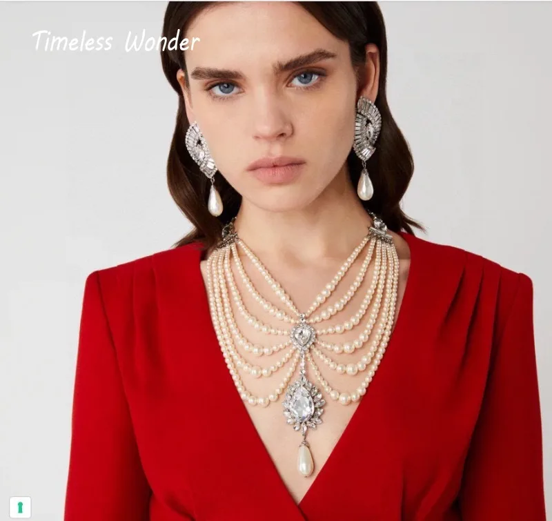 Женское ожерелье с жемчугом и цирконом дизайнерская бижутерия 2629