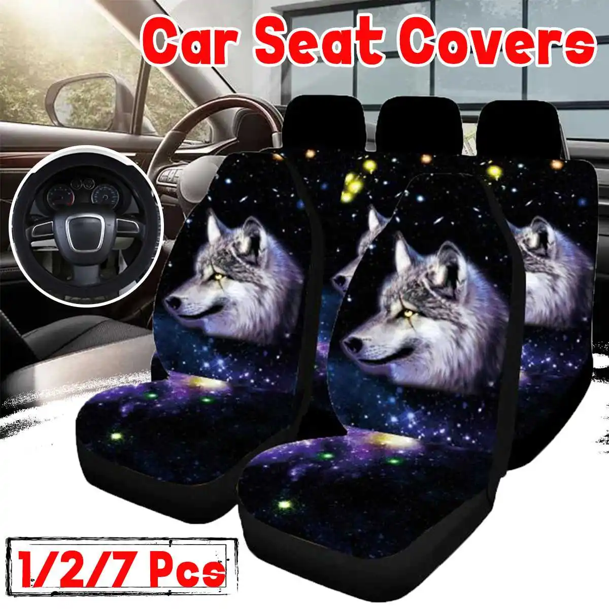 

Car Seat Covers 3D Animal Wolf Printing Universal Car Seat Set Protector Seat Cushion Full Cover For Most Car