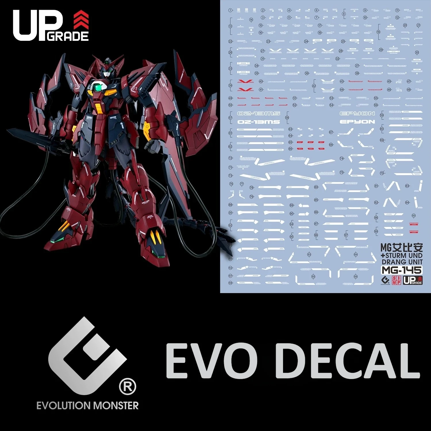 Фото Флуоресцентные водные наклейки EVO MG-145 для MG 1/100 EPYON EW Sturm Und Drang, аксессуары для самостоятельной модернизации №1