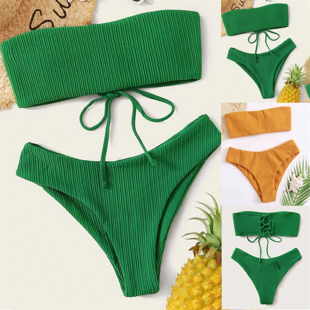 

2022 сексуальный женский купальник-бикини с высокой талией, купальник, женский купальник-бандо, стринги, Бразильский Топ-труба, пляжная одежд...