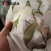floral iily embroidered green leaves sheer tulle curtains for bedroom drapes elegant tulle drapes curtains for living room tul