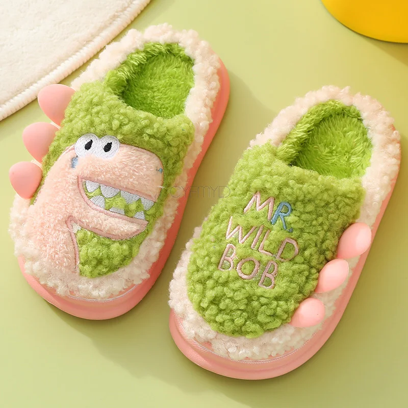 Home Slippers for Women Cute Dinosaur Plush Platform Soft Slippers Female Winter Kids Slippers for Boy Indoor Shoes Non-slip