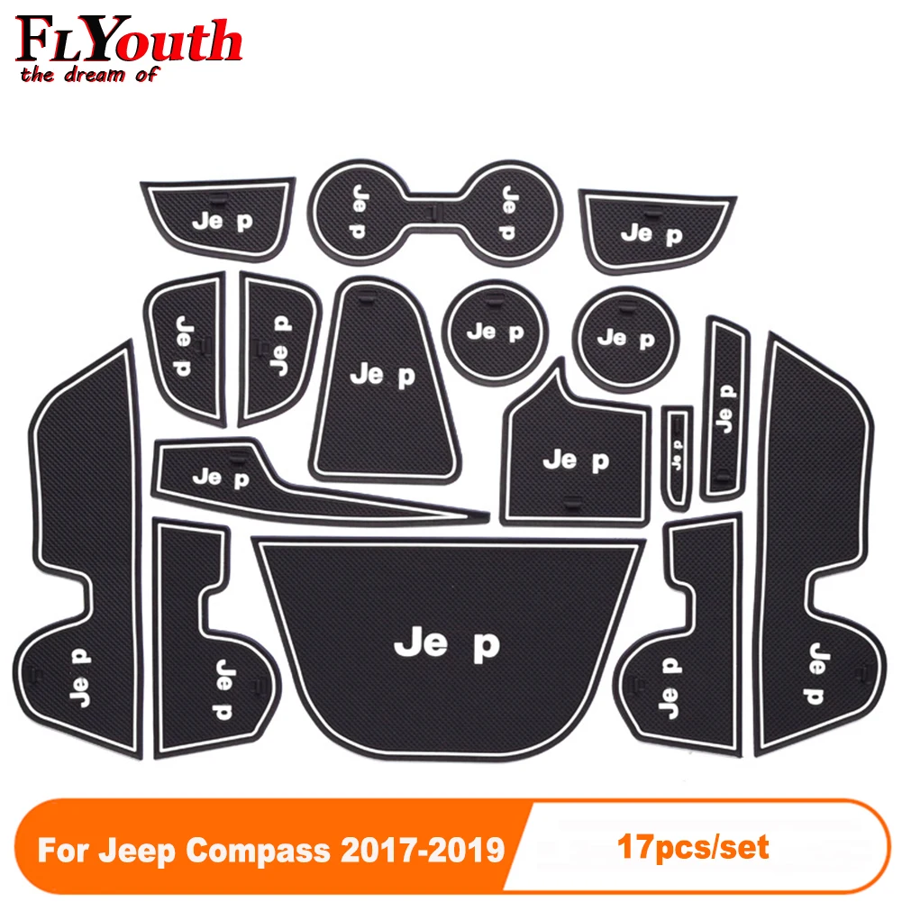 

Car Door Groove Mat For Jeep Compass 2017-2019 Auto Anti-Slip Cup Mat Non Slip Door Gate Pad Car Accessories 17pcs/set