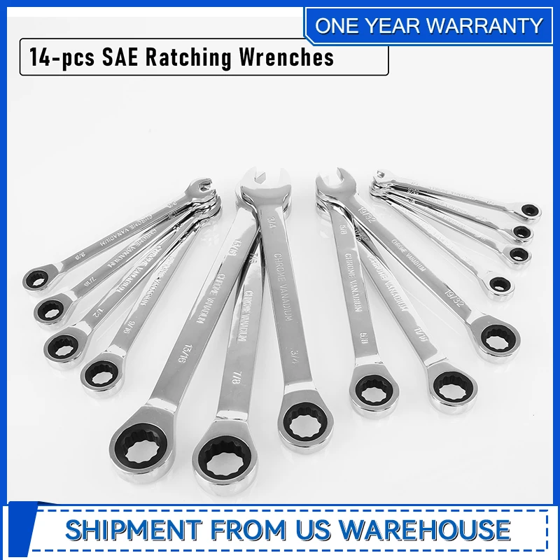 Набор из 14 ключей с храповым механизмом SAE 1/4 дюйма-7/8 дюйма набор комбинированных