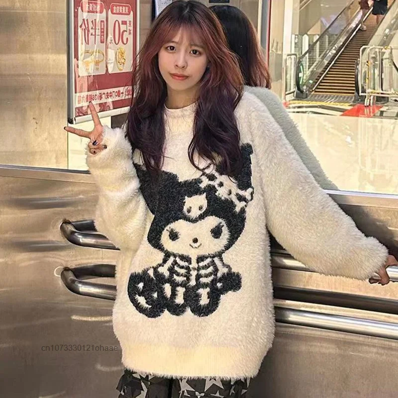 Вязаный свитер Sanrio Kuromi в стиле Хэллоуина новинка для пар Осень-зима Свободная