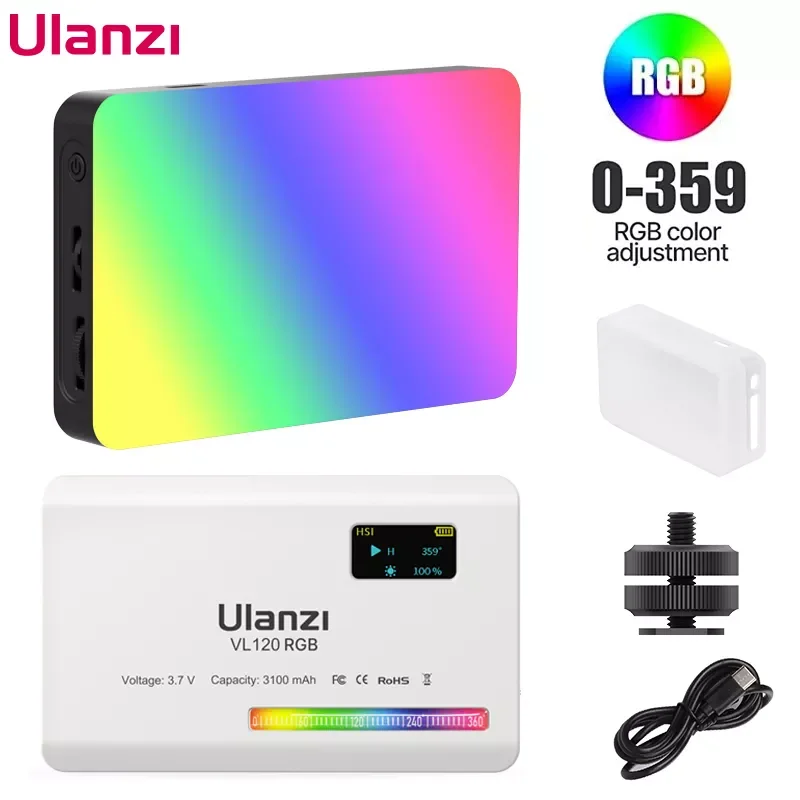 

Ulanzi VL120 RGB Camera Light with Diffuser 2500-9000K CRI 95+ 3100mAh LED Video Light Panel for Camera Phone Photography Lights
