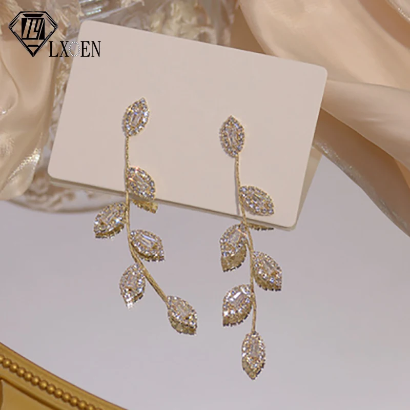 Блестящие изысканные циркониевые серьги-подвески с листьями для женщин AAA циркониевые серьги с кисточками Свадебные ювелирные изделия подвеска подарок на день рождения