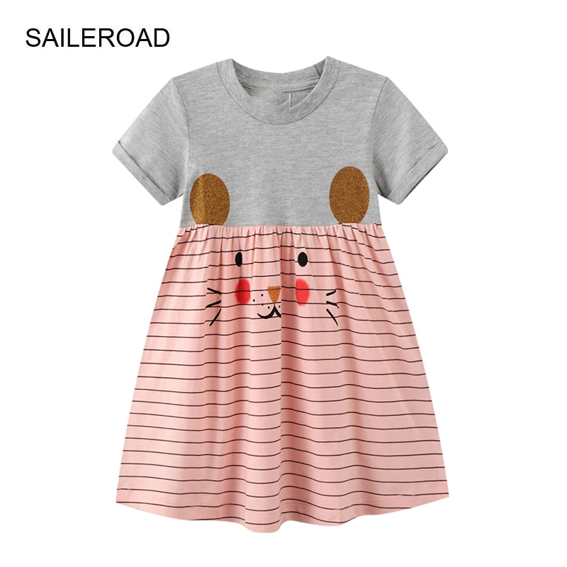 

SAILEROAD 2-7Y 2022 New Summer Bear Striped Dress Children Cotton Short Sleeve Dresses Kids for Girls Fashion Clothes