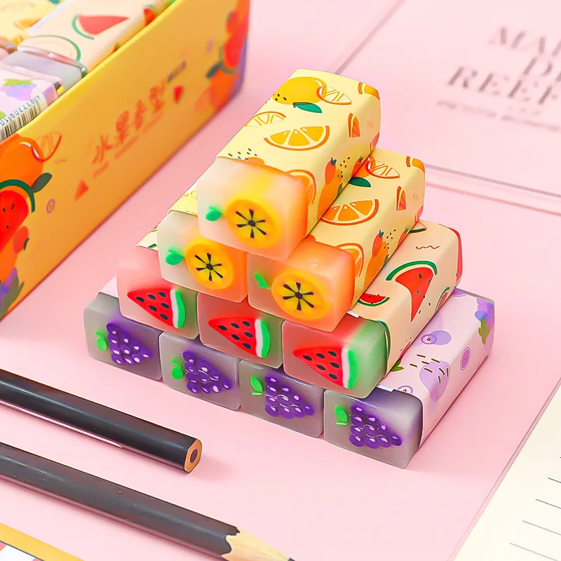 Kawaii Fruit Pattern Pencil Erasers Kawaii Rubber Eraser for Writing Painting Korean Stationery Kids Gift School Office Supplies