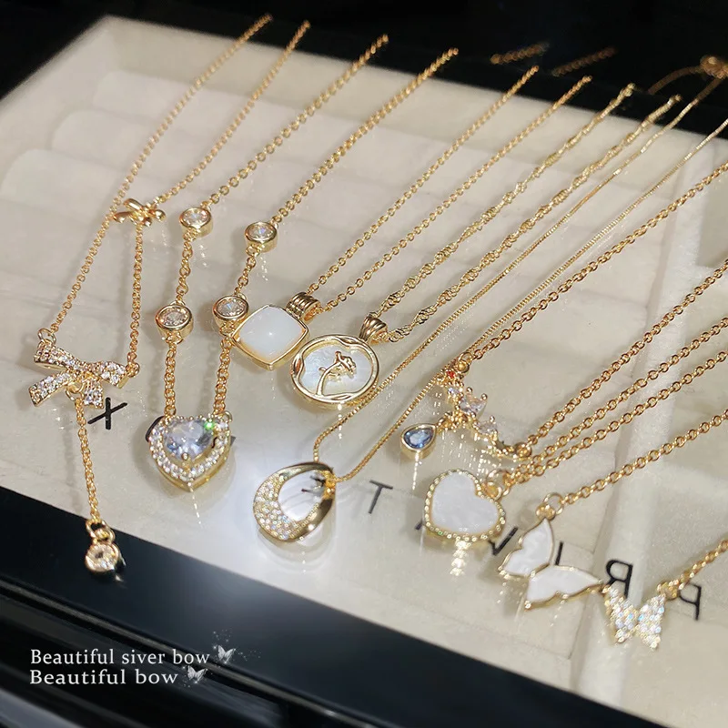 Star Girl y2k Bling Rhinestone Necklace Choker Delicate Bow Butterfly Heart Pearl Chain Fashion Crystal Pendant OL Accessories
