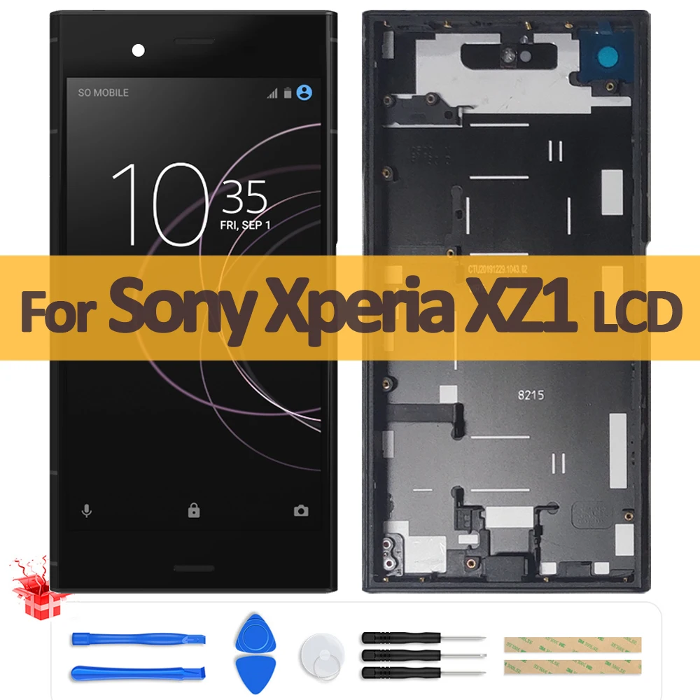 Фото Оригинальный ЖК-дисплей 5,2 дюйма для Sony Xperia XZ1, ЖК-дисплей с цифровым преобразователем сенсорного экрана в сборе для Sony XZ1 G8341 G8342, ЖК-дисплей + рамка, задняя крышка №1