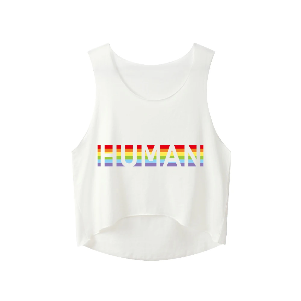 Асимметричный хлопковый кроп-топ ЛГБТ с радужным сердцем и надписью Love футболка