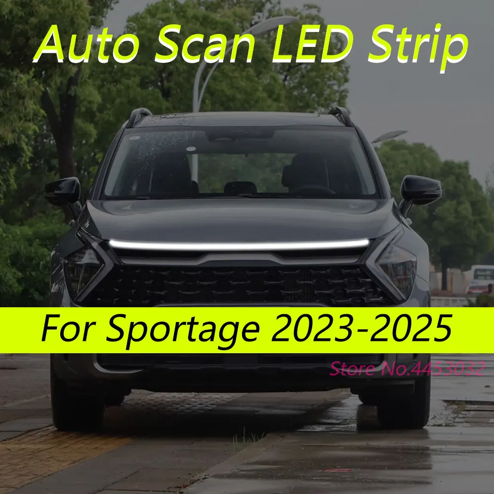 Фото Светодиодные ленты DRL с автоматическим сканированием и запуском для Kia Sportage 2023-2025, автомобильный капот, гибкие фары, приветственный свет, 59 дюймов №1
