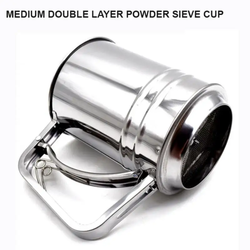 

Double-layer Powder Sieve Cup Hand-held Semi-automatic Flour Sifter Shaker Powder Sifter Icing Sugar Shaker Baking Tools