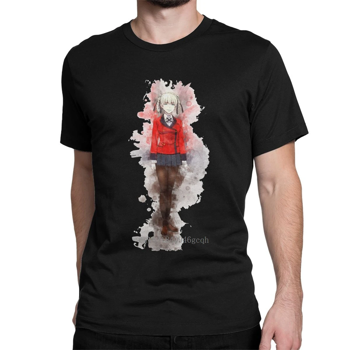 

Men's T-Shirt Kakegurui Kirari Watercolor Vintage Cotton Tee Shirt Short Sleeve Anime Japan T Shirt Crewneck Tops Classic