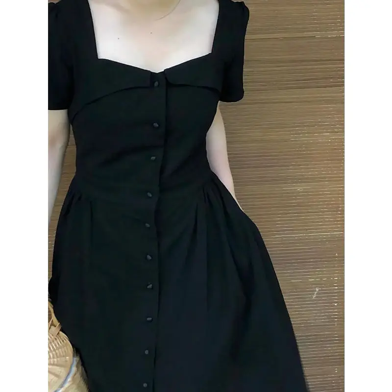 Black Button Up Dress Vintage Midi 