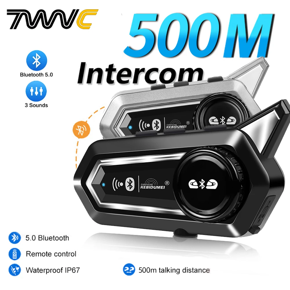 

7WVC Motorcycle Helmet Headset Bluetooth Moto Intercom 500m For 2 Rider Interphone Waterproof IPX6 With 1000mAh Battery