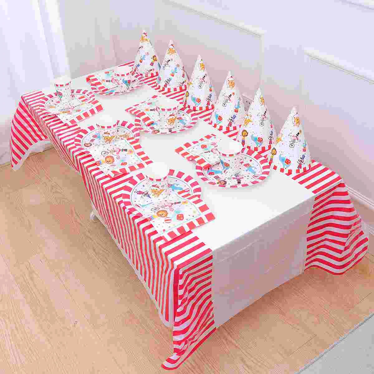 

30PCS Circus Themed Birthday Party Supplies Include Paper Plate Cup Napkin Banner Hat Tablecloth