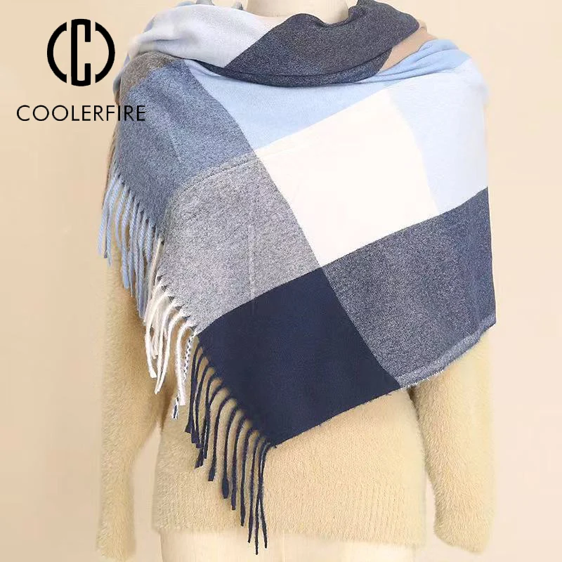 

Модный женский шарф, разноцветный клетчатый осенне-зимний Роскошный дизайнерский кашемировый толстый женский шарф с кисточками AC2216