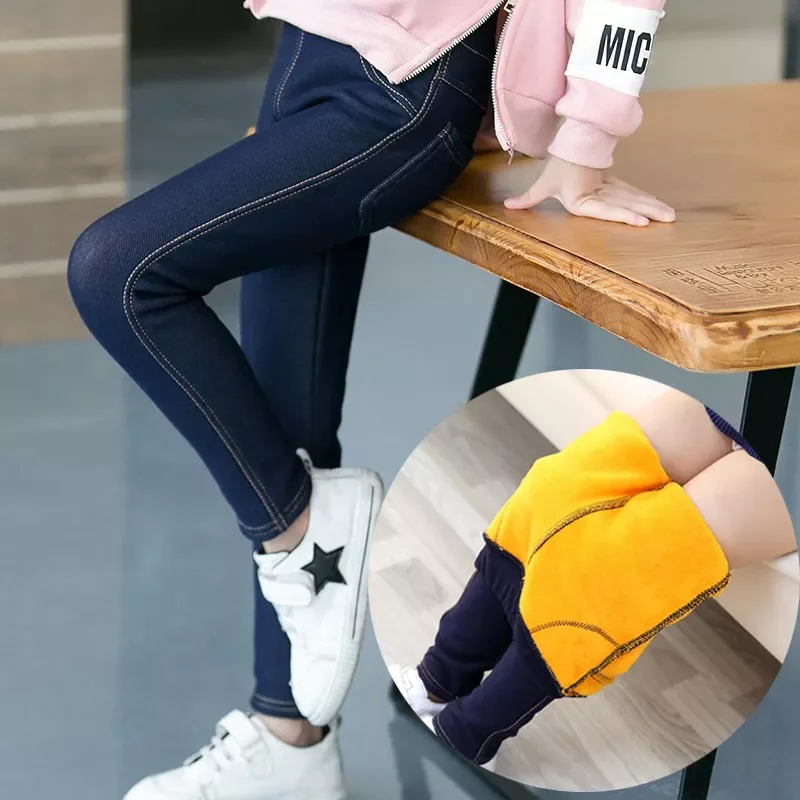 

Winter Pants For Girls Children Hot Warm Leggings Kids Slim Trousers Thick Velvet Jeans 3-11Years Baby Girl Stretch Pencil Pants