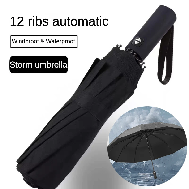 

12 Ribs Strom Reinforced Automatic Large Folding Umbrella Waterproof Windproof Strong Sunny and Rainy Big Umbrellas for Men