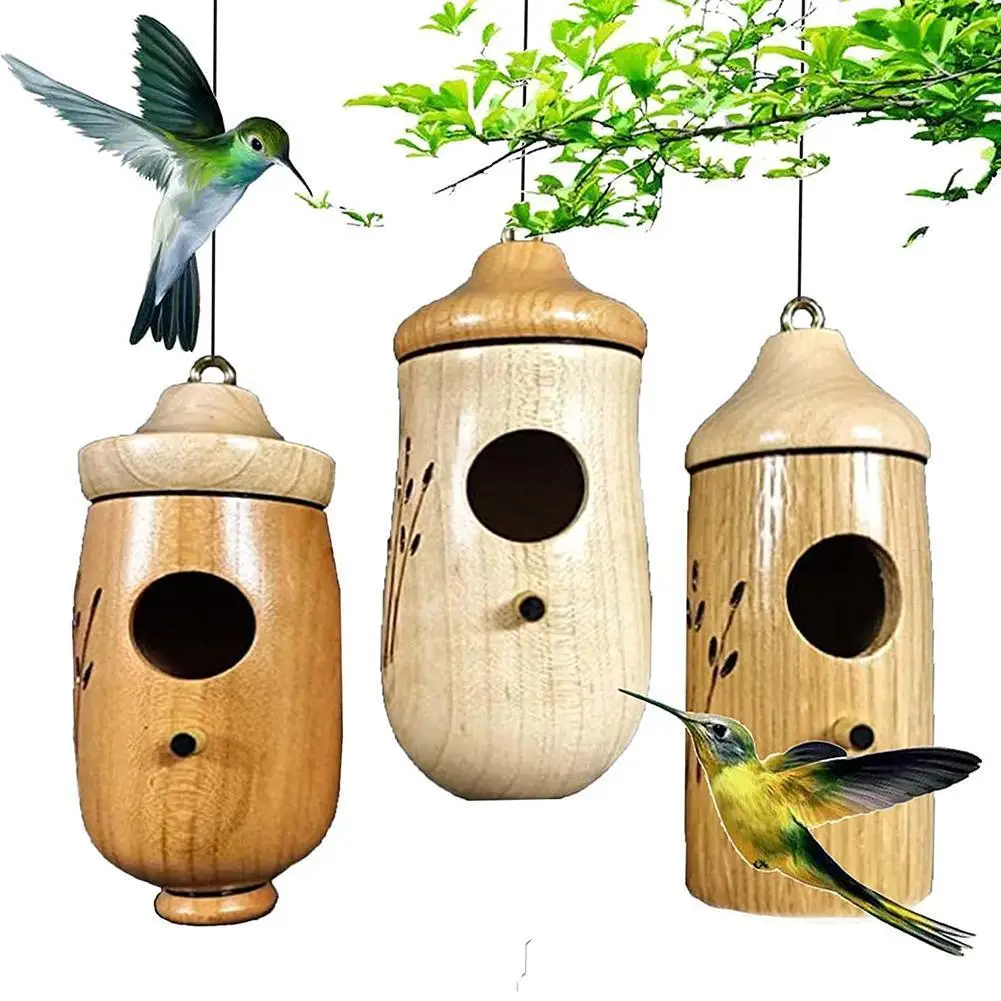 Wooden Bird Feeders Hanging Hummingbird House Nest Durable Hummingbird Seed Feeders Outdoors Bird Feeders Garden Decoration