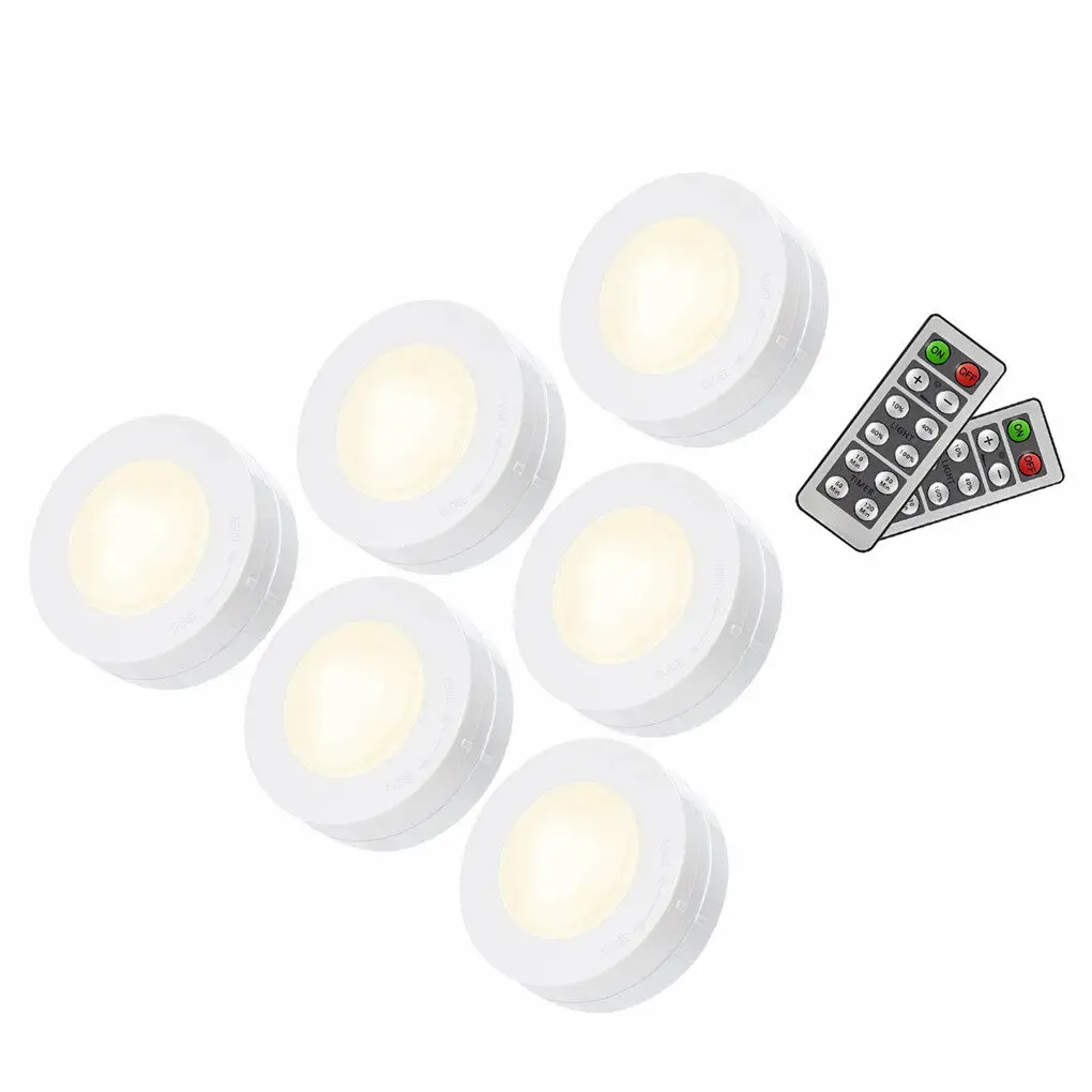 

Remote Control LED Puck Lights Wireless Night Light Indoor Cabinet Lighting Tool 3 Lights with 1 Remote Control