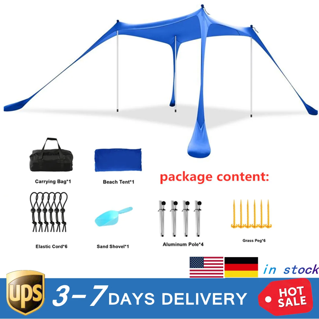 

Beach Canopy with 4 Poles,Beach Tent Sun Shade with UPF50+UV Protection, Pop Up Sun Shelter for Beach, Camping, Fishing,