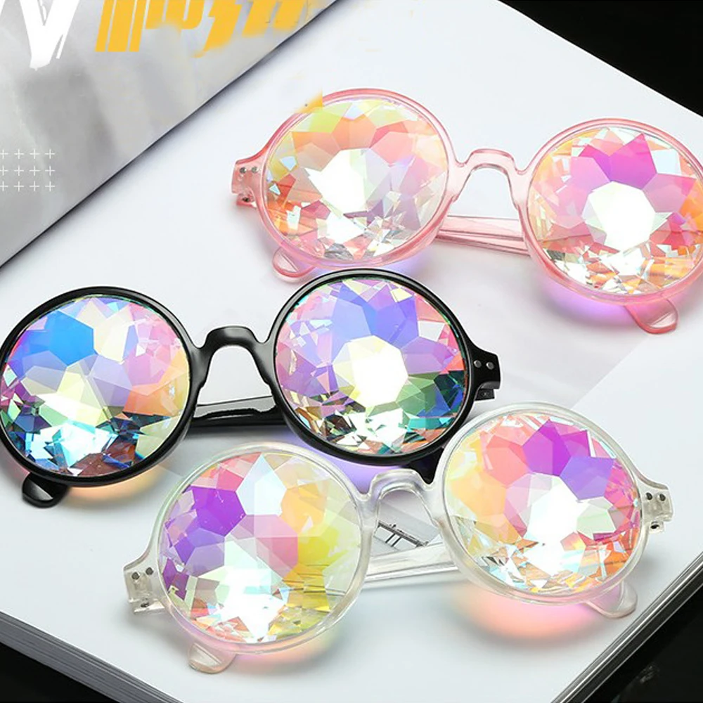 

Kaleidoscope Sunglasses Psychedelic Round Glasses Crystal Lens Outdoor Party Dress Up Performance Eyeglasses Driving Eyewear