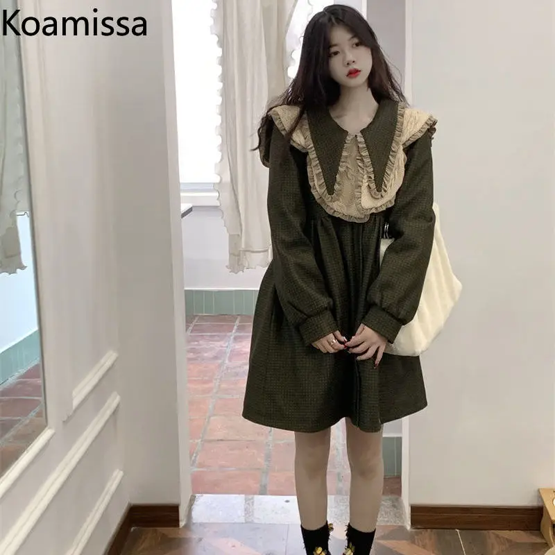 

Женское винтажное платье-рубашка Koamissa, весеннее платье средней длины с воротником «Питер Пэн», корейское модное повседневное шикарное плат...