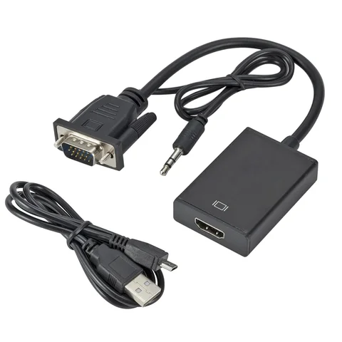 Адаптер преобразователя VGA в HDMI 1080P Кабель-переходник VGA «папа» на HDMI «мама» с аудиовыходом 3,5 мм для ПК, ноутбука, HDTV-проектора