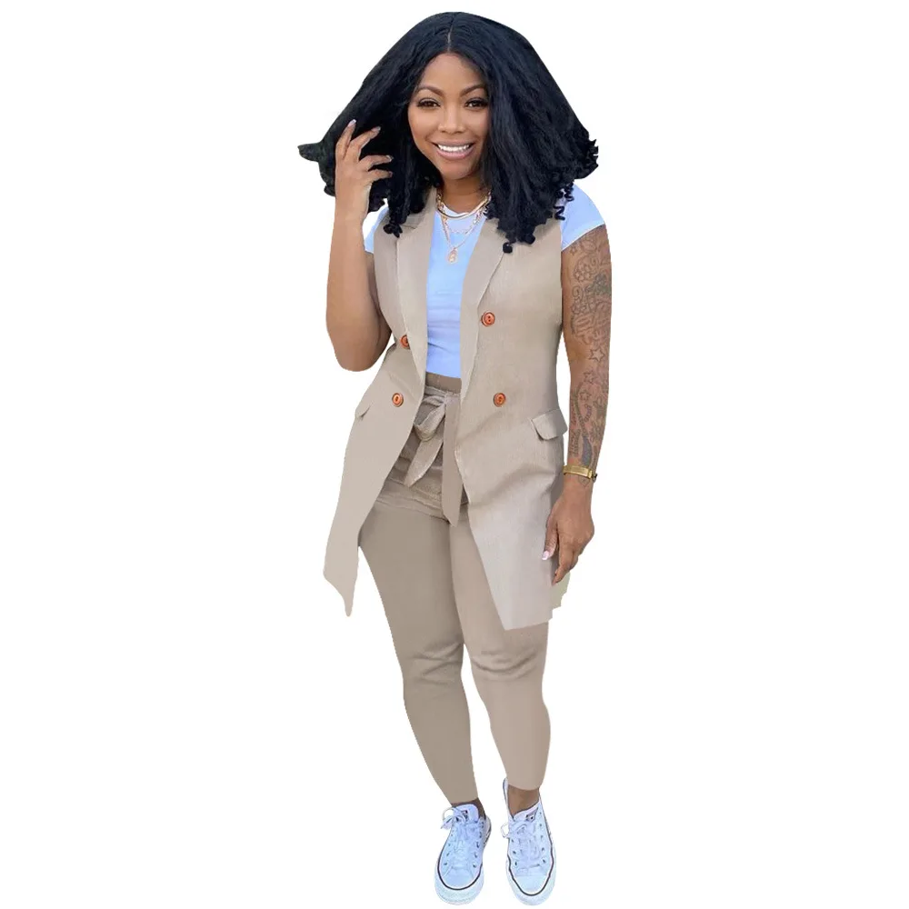 OL Office Two-piece Solid Color Small Suit Vest Jacket with Belt Pijamas Women