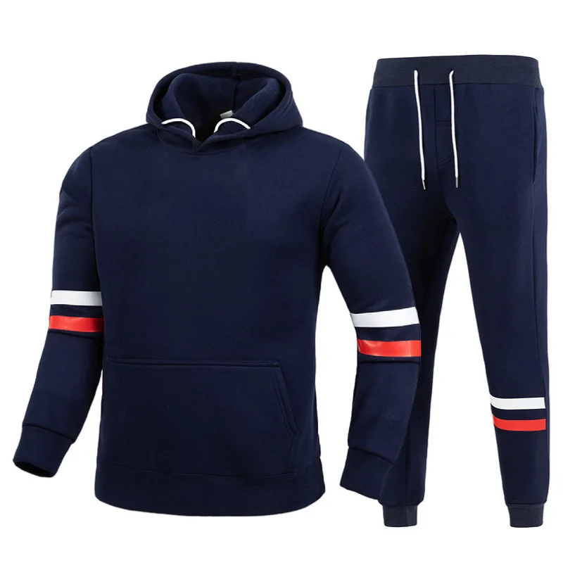 2023Men's casual sportswear, spring and autumn new men's fashion hooded color-coded casual suit 2 sets