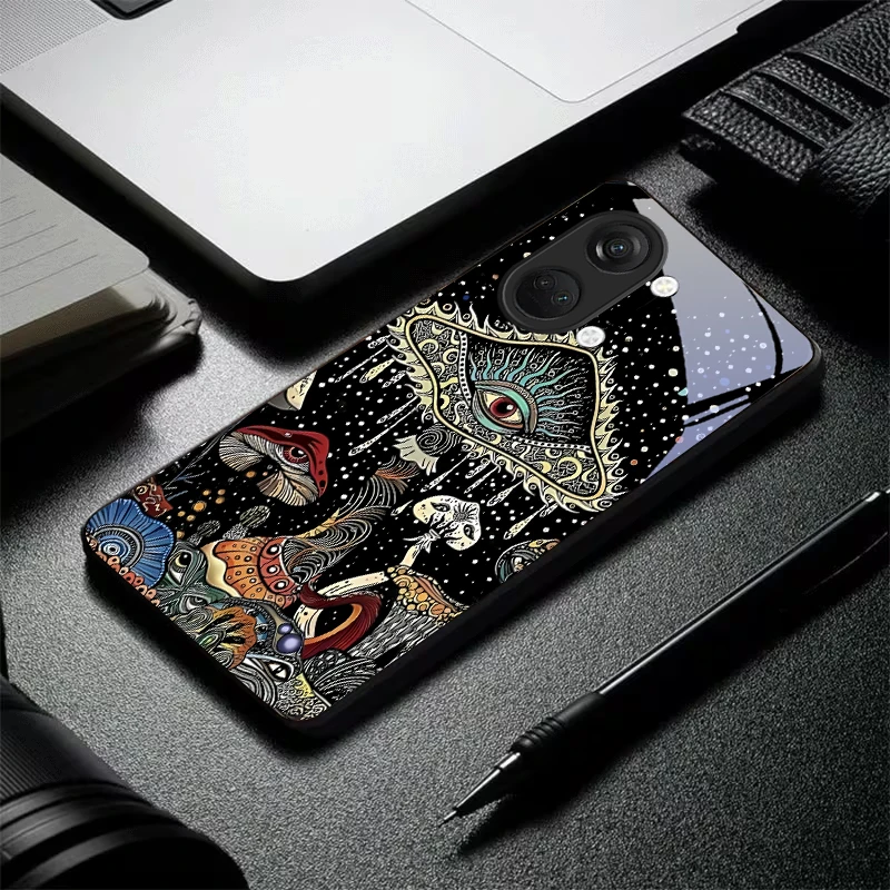 Фото Чехол для телефона Mystic Evil Eye Mushroom из черного стекла для OnePlus 6 6T 7 7T 8 8T 9 10 Pro 11R 12R 13R Nord CE 2T 2 3 Lite N20 30 №2