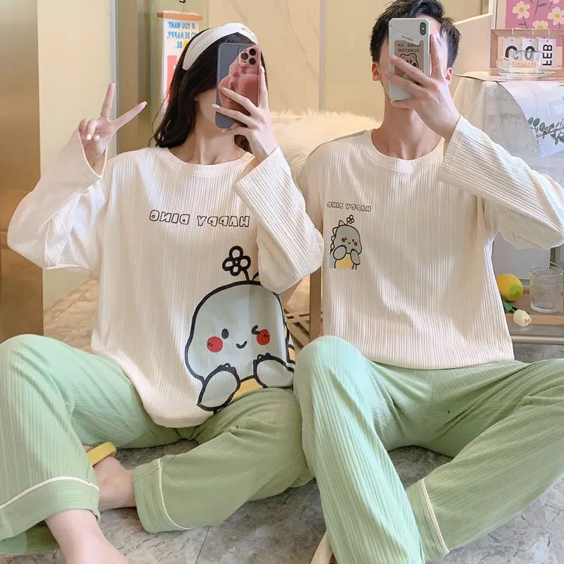cotton couple pajamas  women's autumn and winter long-sleeved men's winter one man and one woman suit can wear out loungewear